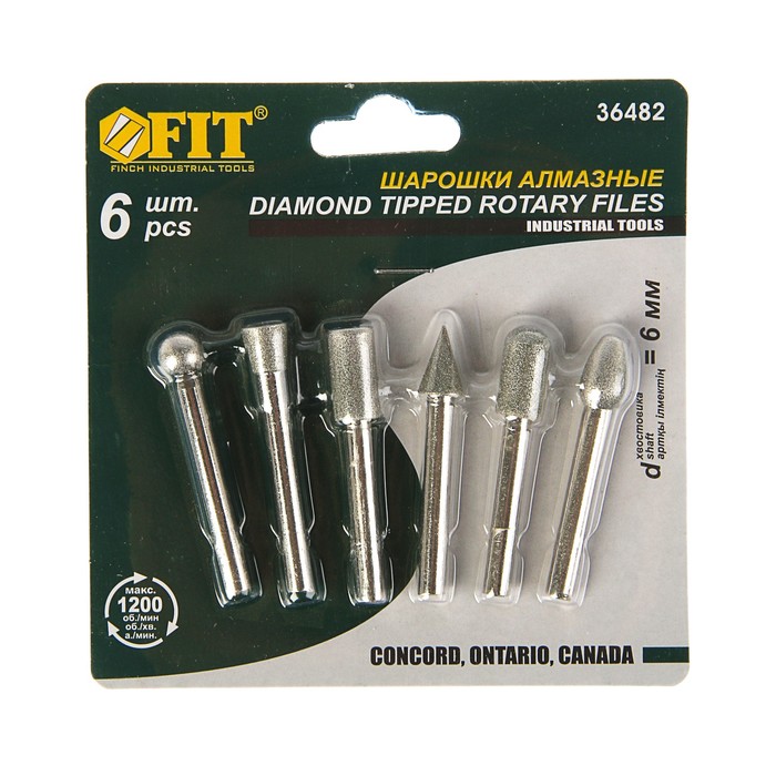 картинка Шарошки алмазные, штифт d6мм (6шт) FIT /36482/ от компании Иж-тул