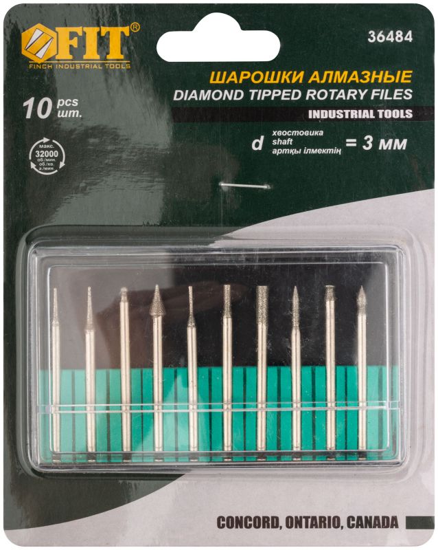 картинка Шарошки алмазные, штифт d3мм (10шт) FIT /36484/ от компании Иж-тул