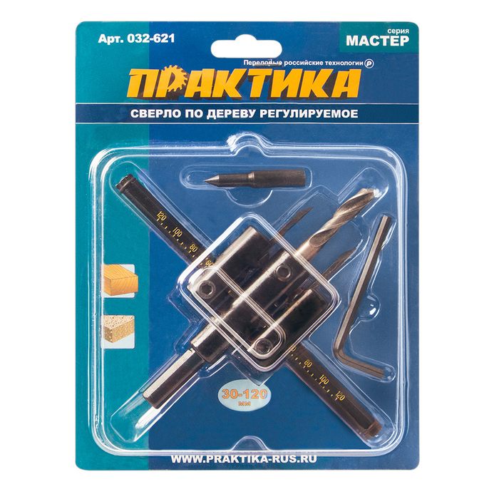 картинка Сверло по дереву регулируемое 30-120мм Практика /032-621/ от компании Иж-тул